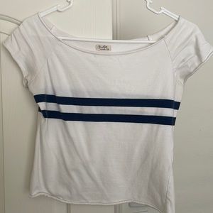 John Gult (Brandy Melville) White with strip tshirt - OS (fits like a Small)